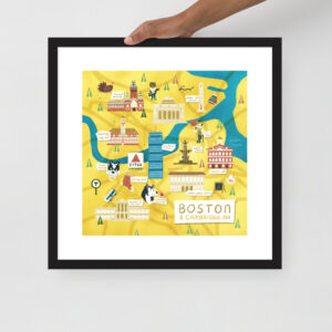Illustrated Map of Boston & Cambridge, MA (Framed)