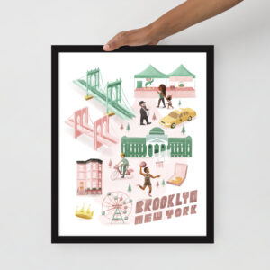 Illustrated Map of Brooklyn, New York (Framed)