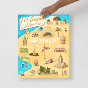 Illustrated City Landmarks of Los Angeles, California (Print)